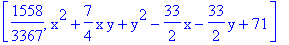 [1558/3367, x^2+7/4*x*y+y^2-33/2*x-33/2*y+71]